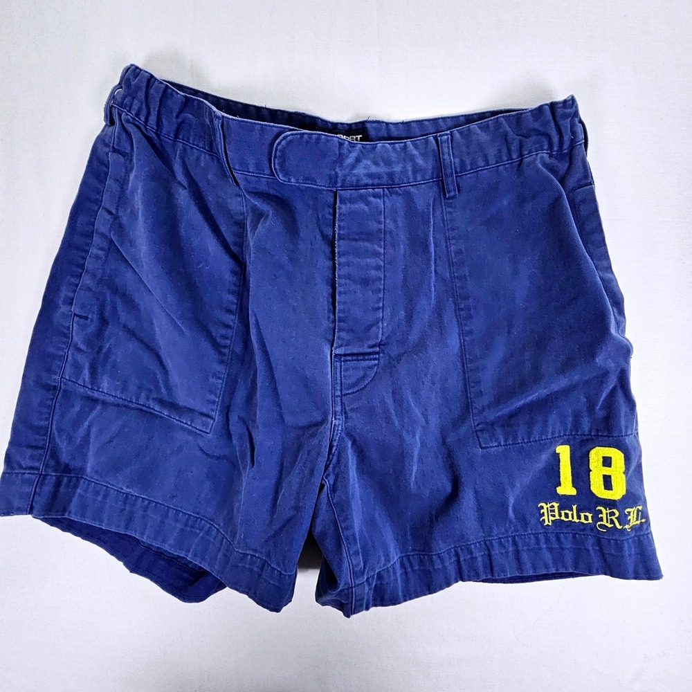 Polo Sport Ralph Lauren Blue Cotton Twill Shorts Yellow Logo 18 Womens